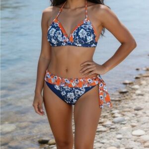 Floral Size Large Two-Piece Halter Top Bikini